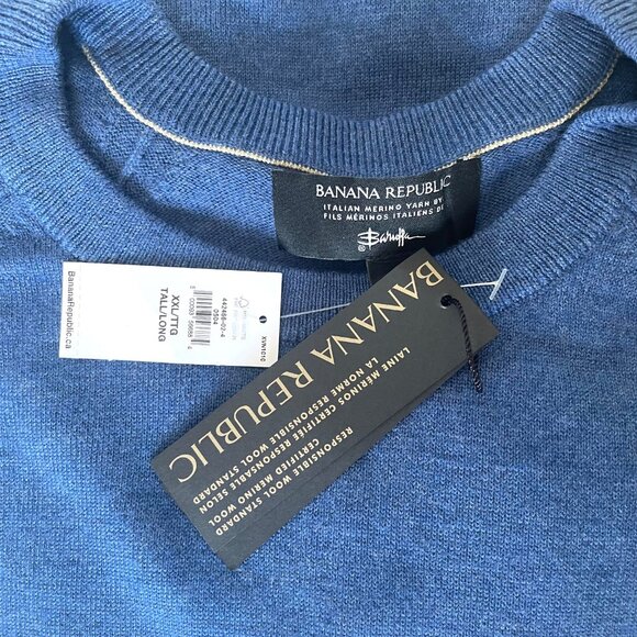Banana Republic Merino Wool Sweater Mens XXL TALL Blue Pullover Crewneck Italian - Picture 4 of 7